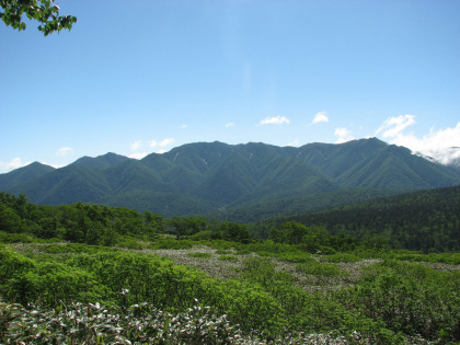 五色ヶ原から見た石狩連峰。五色ヶ原の景観は期待ほどではありませんでした。