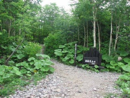 赤岳登山道の入口、ここから駐車場までは車道となります。大昔に大雪山横断道路を造ろうとして中止になった名残の道だそうです