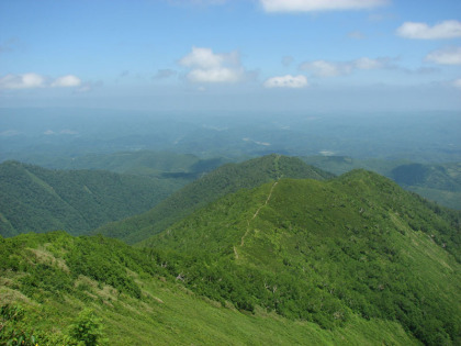 山頂からいま登ってきたルートを振り返ったところ