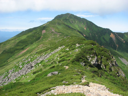 ピークから三峰山を見上げます