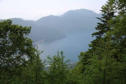 標高が高くなると中禅寺湖が木立の間から見えるようなります