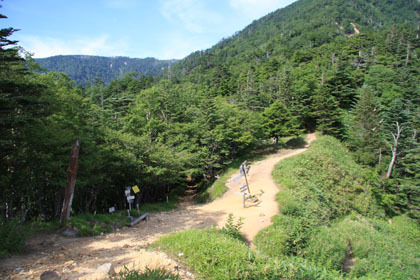 金精峠。４つの道が交差しています。金精峠の下山口がとても分かりづらく探しました