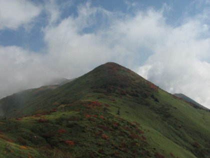 割引岳の姿。表の登山道とは全く違った印象を受けます。裏巻機山登山道を歩いた甲斐がありました。