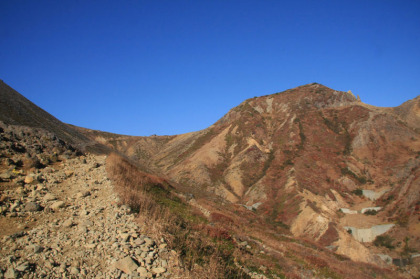 峰の茶屋峠と剣ヶ峰（右手）