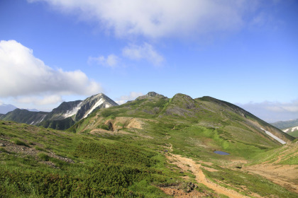 北アルプスの山塊。