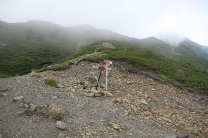 百間洞山の家へ下る分岐。まっすぐ進むと大沢岳に行きます。