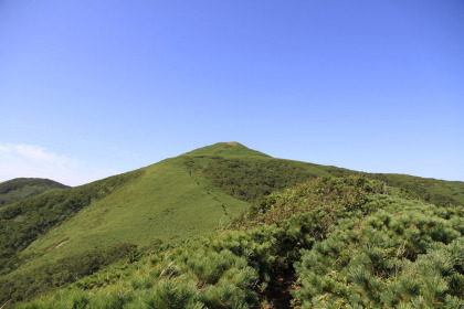 森林地帯を抜け山頂が見晴らされます。この辺りから森林限界を超えたと言えそうです。