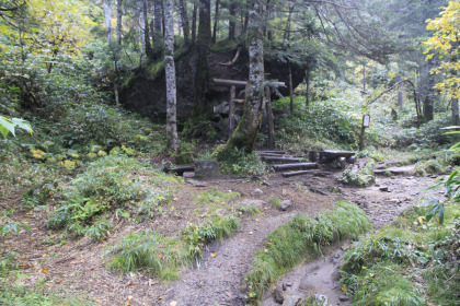 秀綱神社。この辺りから中尾峠まで岩の道となります。