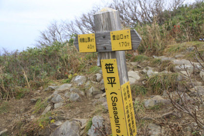 笹平の分岐。金山へ至る道と分かれます。