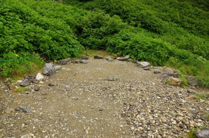 避難小屋の前にあるテントを張った跡。2張りほど張った跡がありました。