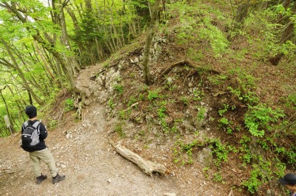 穴路峠。人の手が加えられた切り通しの峠ではないかと思えるほど、見事に峠らしい地形の峠です。