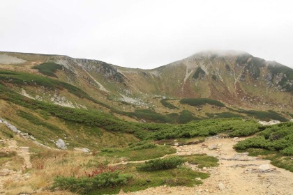 双六岳の東がわの圏谷底。