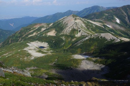 鉢ヶ岳と白馬岳の鞍部の西にある長池。