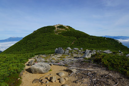 将棋頭山の山頂は、縦走路から少しそれたところにあります。