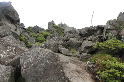 三ツ岳の岩の頂。