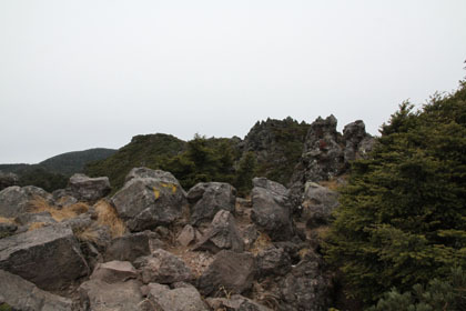 三ヶ岳へ向かう岩の道から見た横岳。